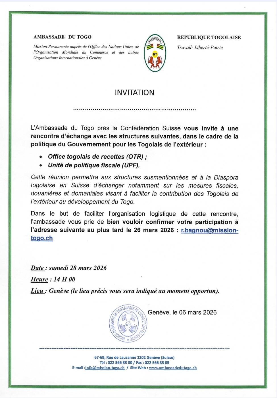 Rencontre d’échange avec l'Office togolais de recettes (OTR) et l'Unité de politique fiscale (UPF).